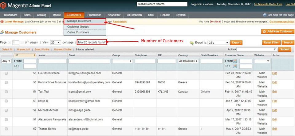 How to check number of customers on Magento 
