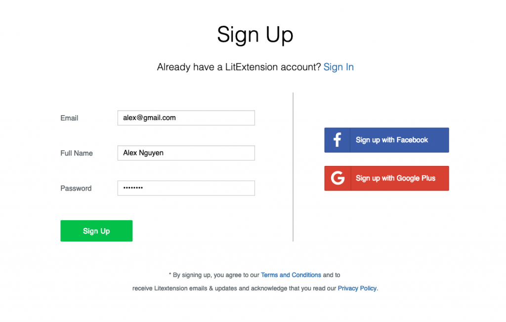 register an account in LitExtension